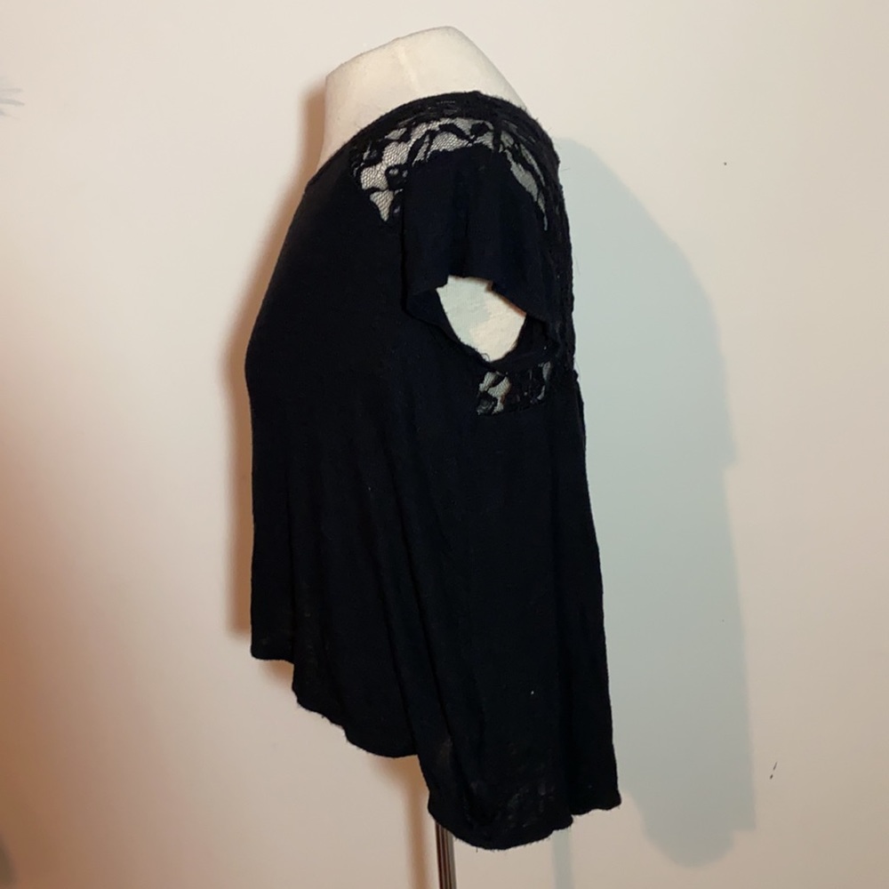 Women’s HIPPIE ROSE black knit shirt top boho Lace back size small oversized